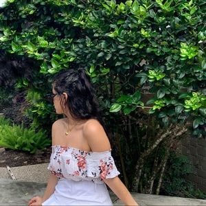 Kendall and Kylie off the shoulder floral crop top